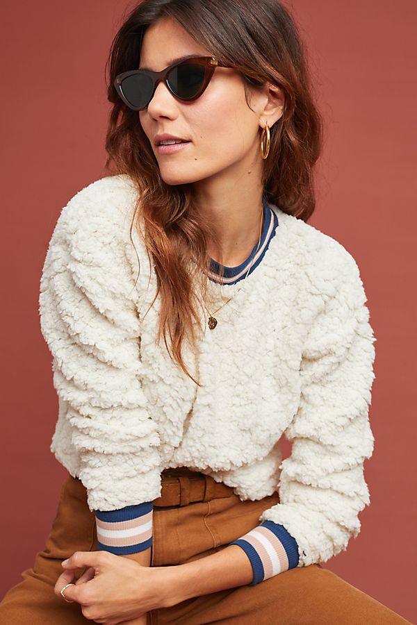 Slide View: 1: Striped Sherpa Sweatshirt