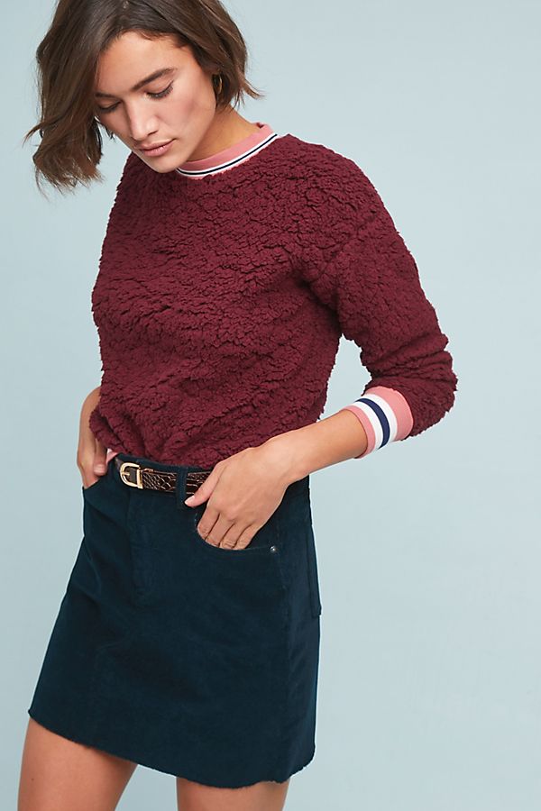 Slide View: 1: Striped Sherpa Sweatshirt