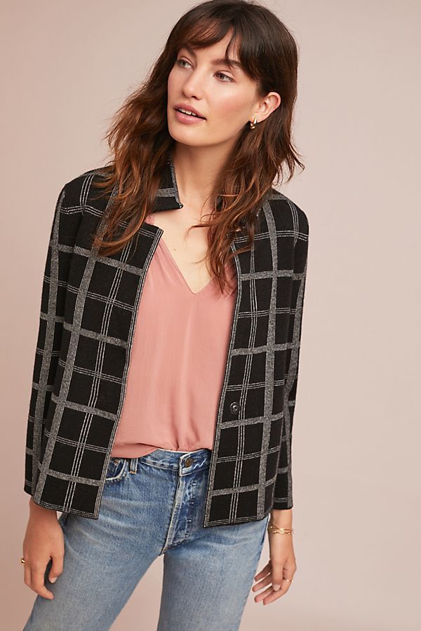 Slide View: 1: Windowpane Knit Blazer
