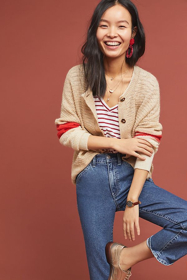 Slide View: 1: Varsity Striped Cardigan