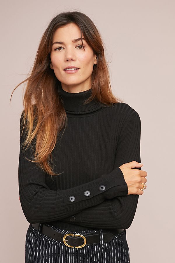 Slide View: 3: Button-Sleeved Turtleneck
