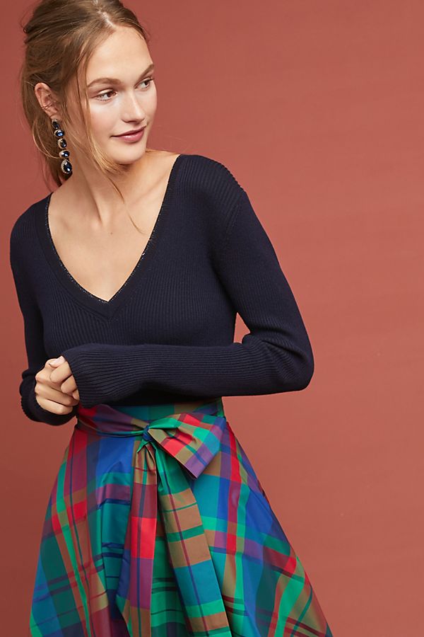 Slide View: 1: Ribbed V-Neck Pullover