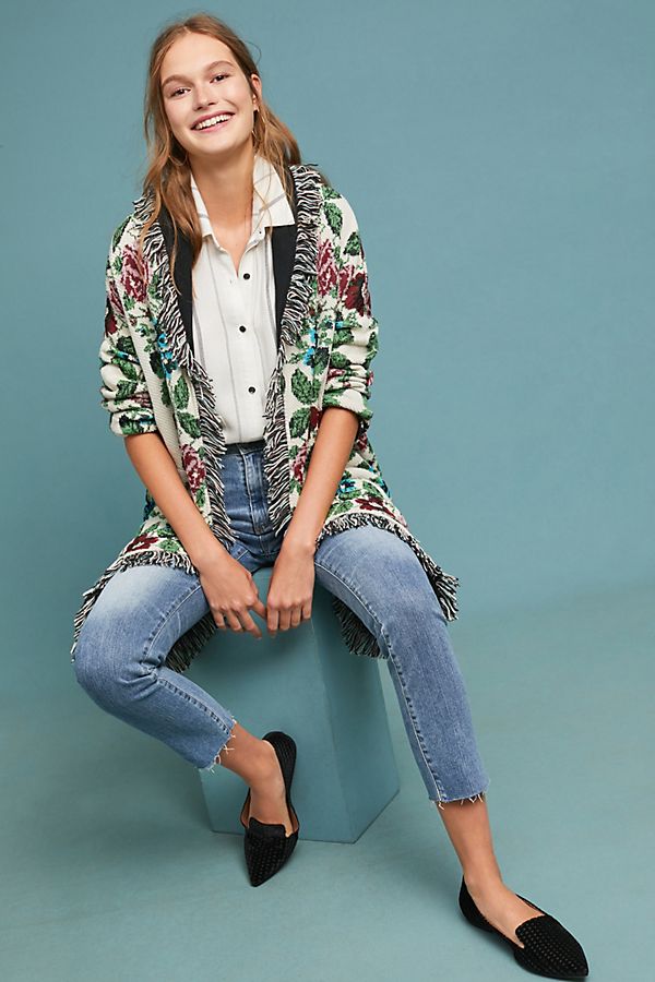 Slide View: 1: Floral Intarsia Cardigan