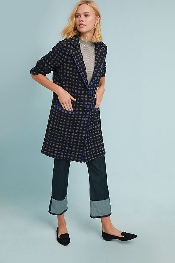 Slide View: 1: Checked Sweater Coat