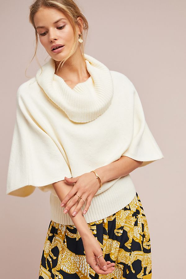 Slide View: 1: Cowl-Neck Poncho Pullover