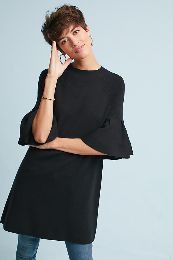 Slide View: 1: Ruffle-Sleeve Mock Neck Tunic