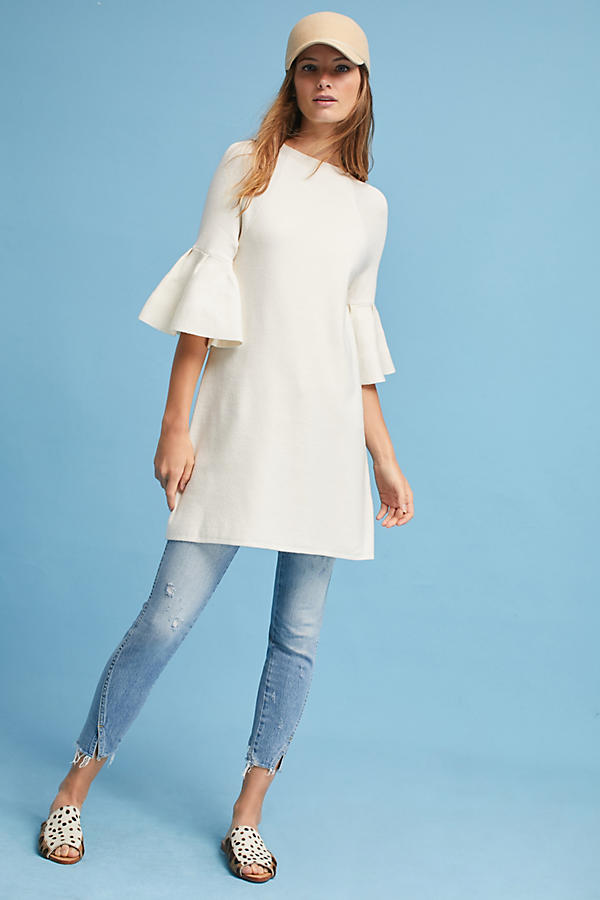 Slide View: 1: Ruffle-Sleeve Mock Neck Tunic