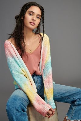 Anthropologie Rainbow Tie-dye Cardigan In Pink