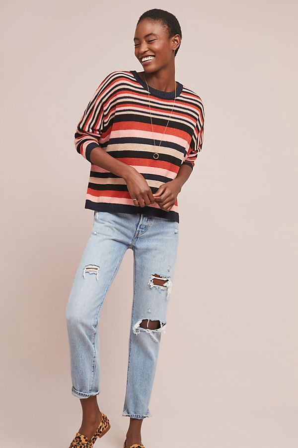 Slide View: 1: Striped Wool Pullover