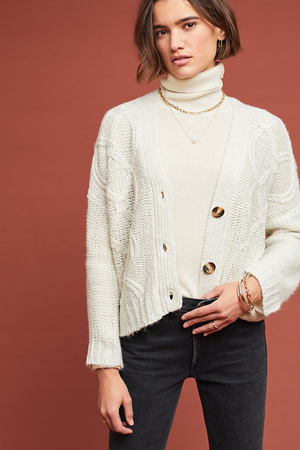 Slide View: 1: Clason Cable-Knit Cardigan