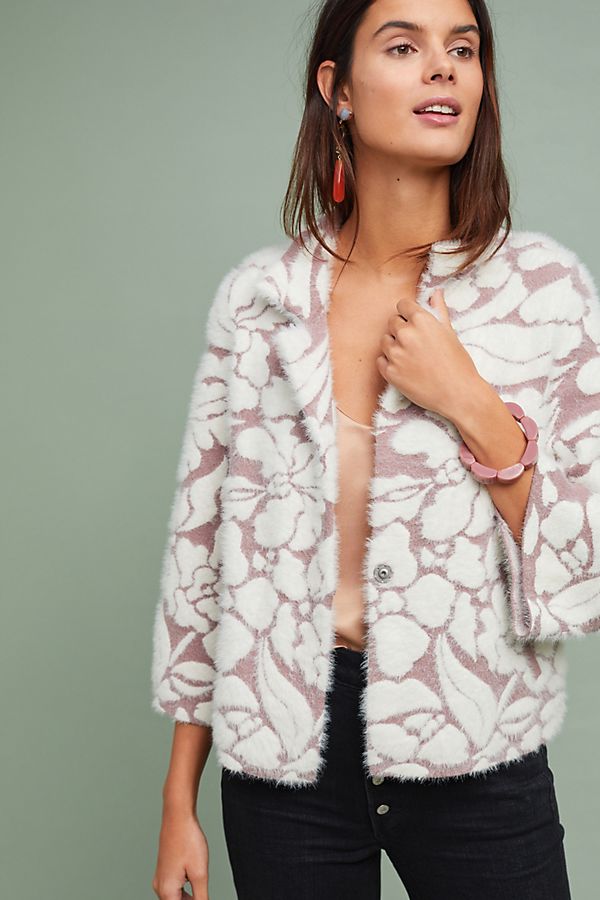 Slide View: 1: Floral Eyelash Sweater Coat