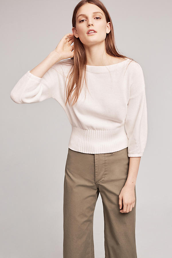 Slide View: 1: Cropped Balloon-Sleeve Pullover