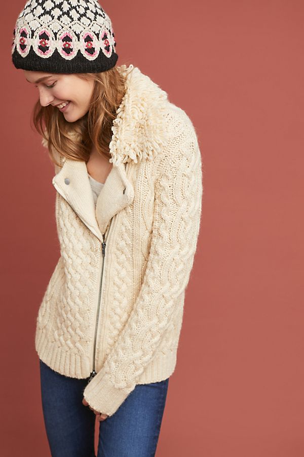 Slide View: 1: Mixed-Yarn Sweater Jacket