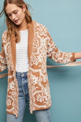 Fringed Intarsia Cardigan | Anthropologie