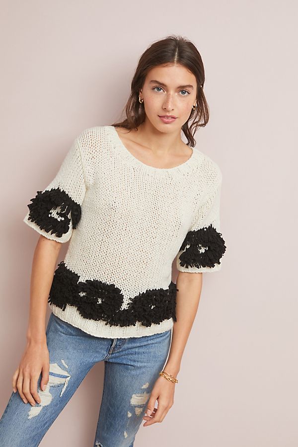 Slide View: 1: Tufted Hand-Knit Sweater