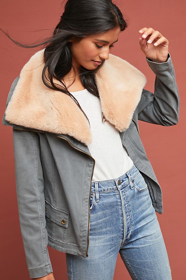 Slide View: 1: Faux Fur Aviator Jacket