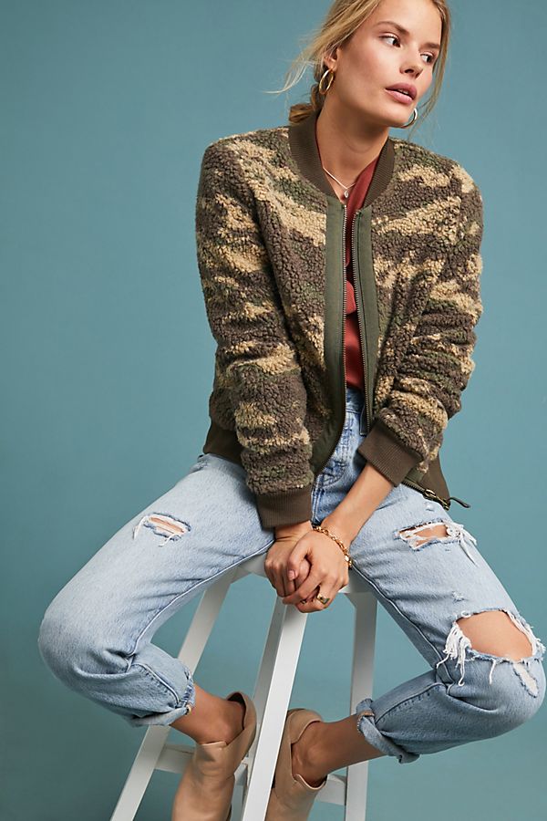 Slide View: 1: Camo Sherpa Bomber Jacket