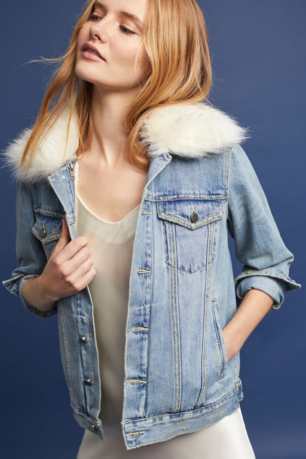 Faux Fur-Trimmed Denim Jacket | Anthropologie