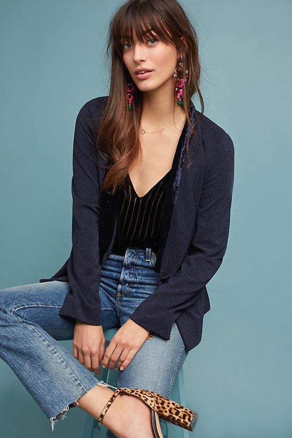 Slide View: 1: Velvet-Trimmed Blazer