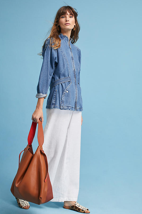 Slide View: 1: Belted Denim Jacket