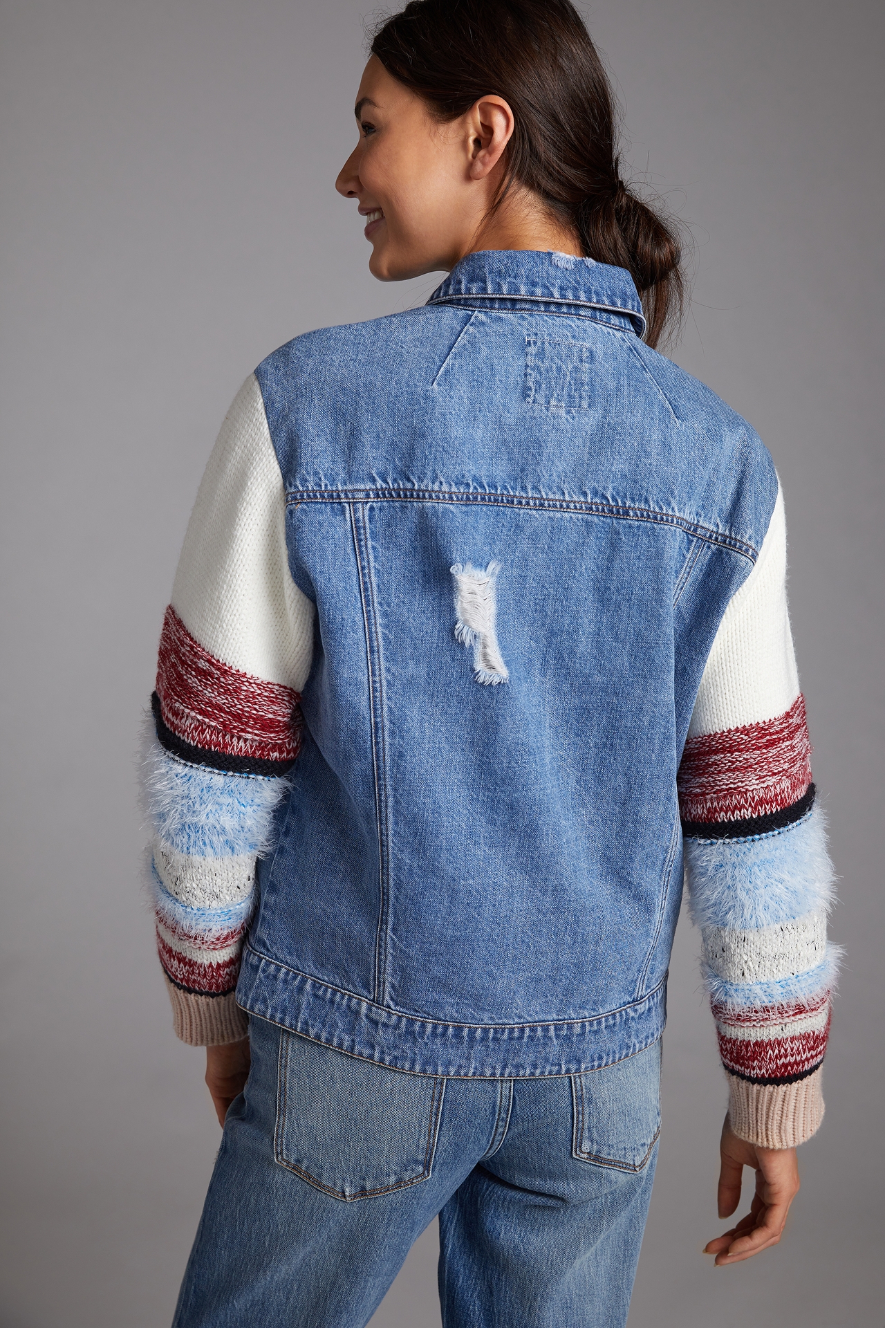 Sweater-Sleeved Denim Trucker Jacket