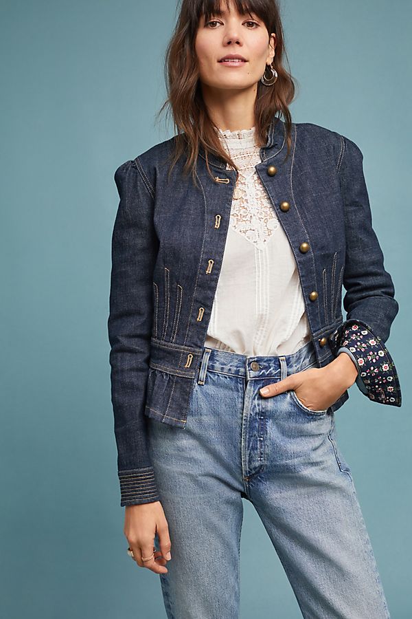 Slide View: 1: Pilcro Peplum Denim Jacket