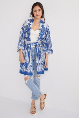 Farm Rio Tropical Kimono Jacket In Blue | ModeSens