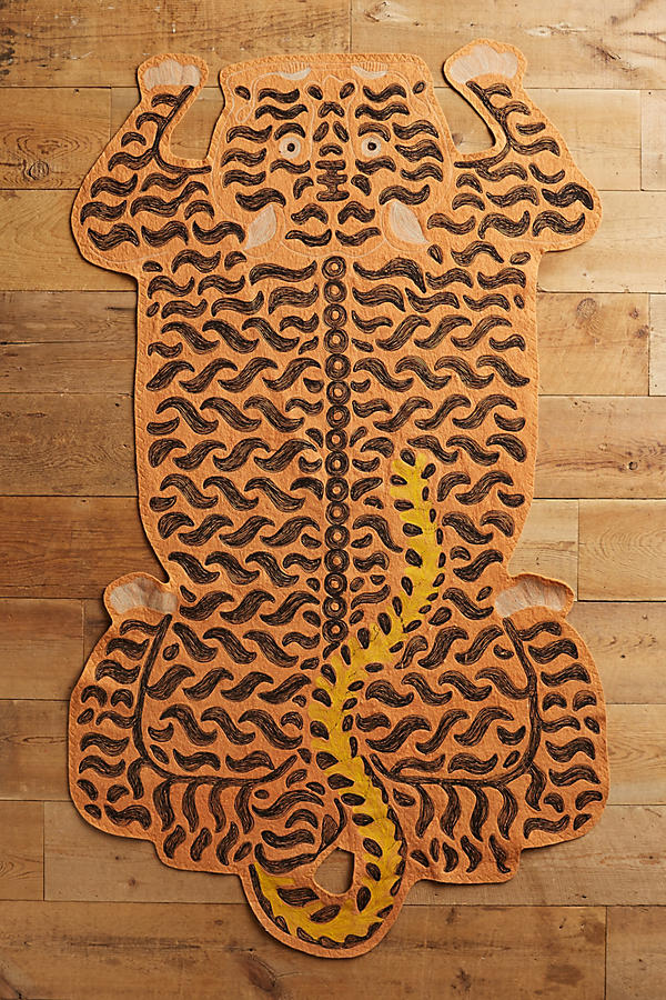 Slide View: 1: Embroidered Tiger Rug