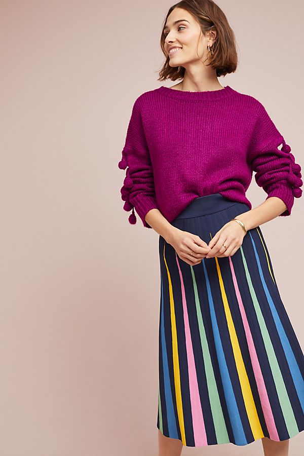 Slide View: 1: Rainbow Pleated Contrast Skirt