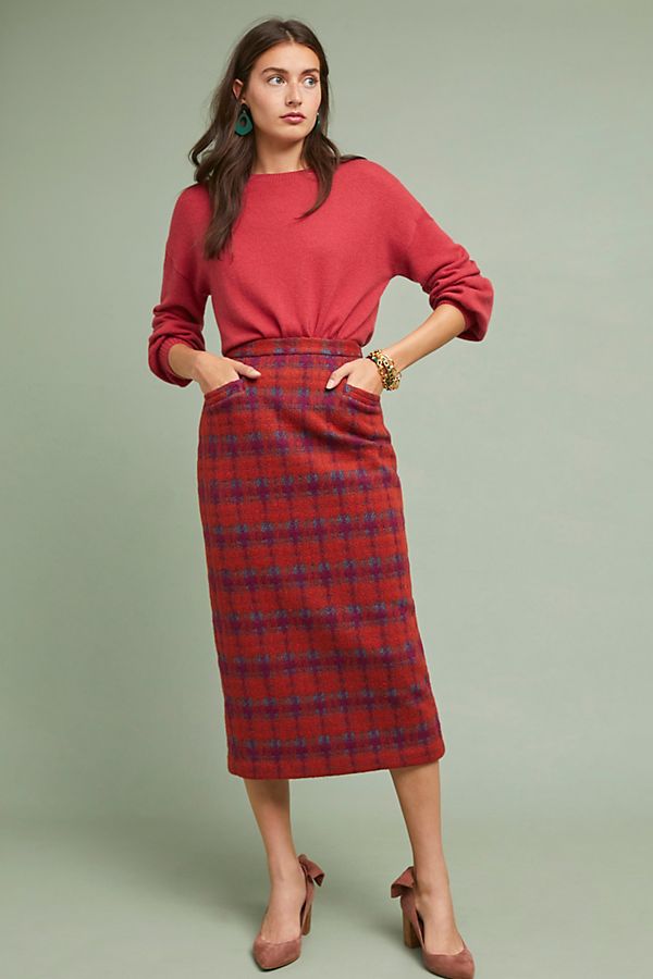 Slide View: 1: Anna Sui Brushed Tartan Pencil Skirt