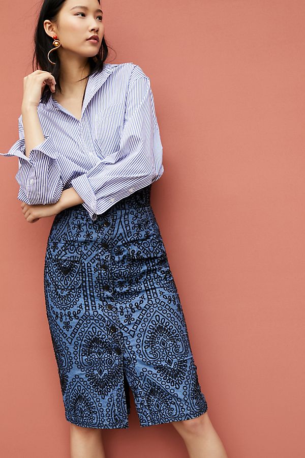 Slide View: 1: Eyelet Pencil Skirt