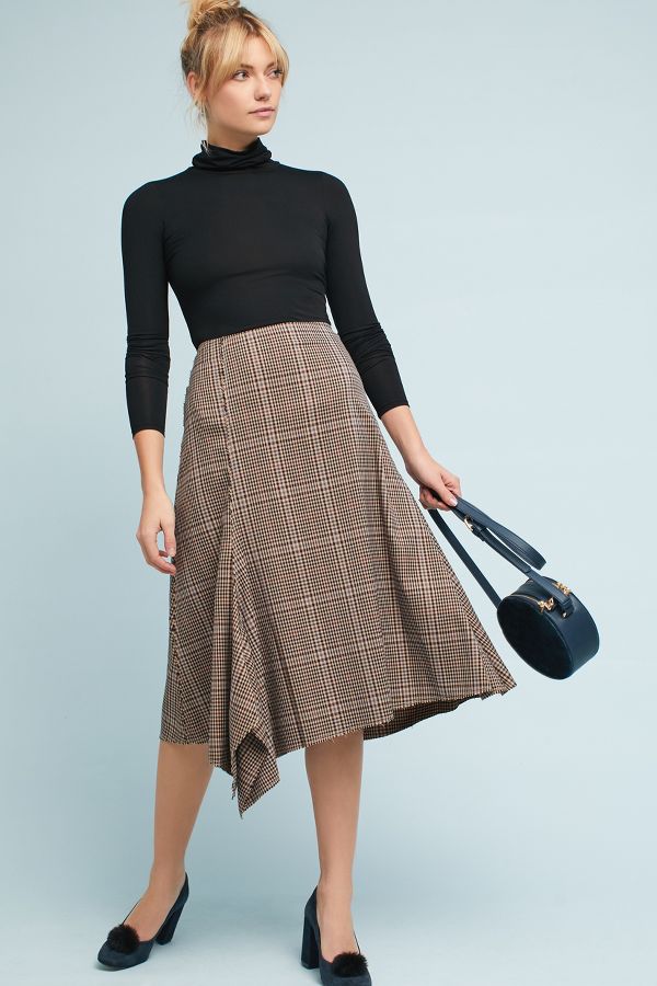 Plaid Asymmetrical Midi Skirt | Anthropologie