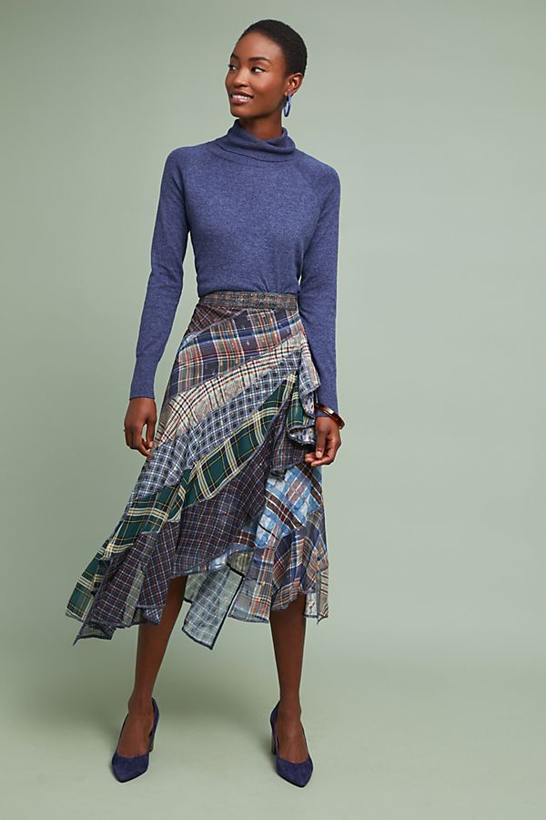 Slide View: 1: Byron Lars Patchwork Plaid Skirt