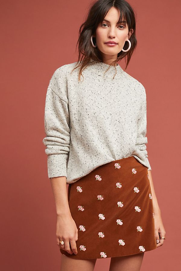 Slide View: 1: Embroidered Velvet Mini Skirt