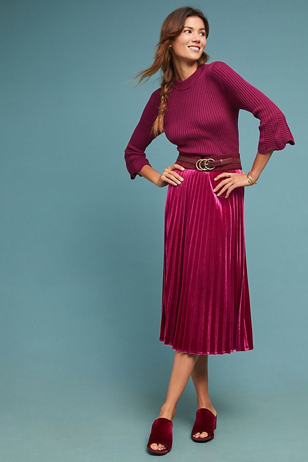 Slide View: 1: Pleated Velvet Skirt