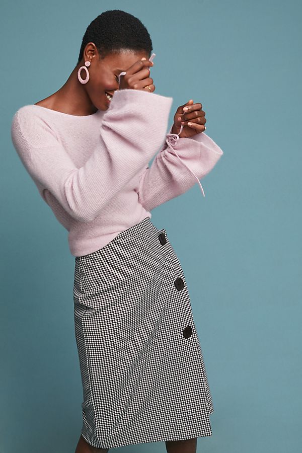 Slide View: 1: Buttoned Houndstooth Skirt