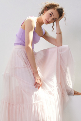 Geisha Designs Flounced Tulle Maxi Skirt In Pink | ModeSens
