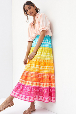 Geisha Designs Rainbow Tiered Maxi Skirt In Assorted ModeSens