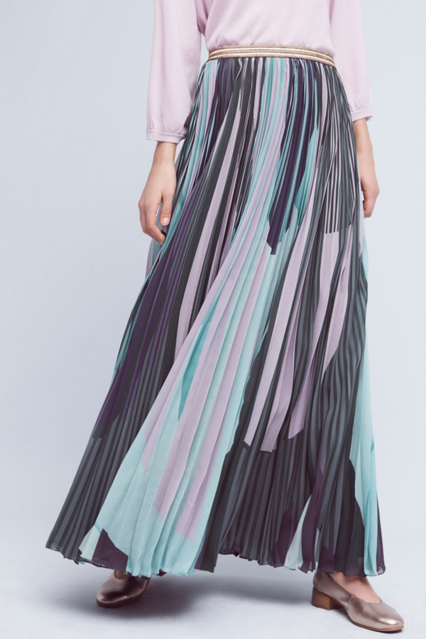 Pleated & Printed Maxi Skirt