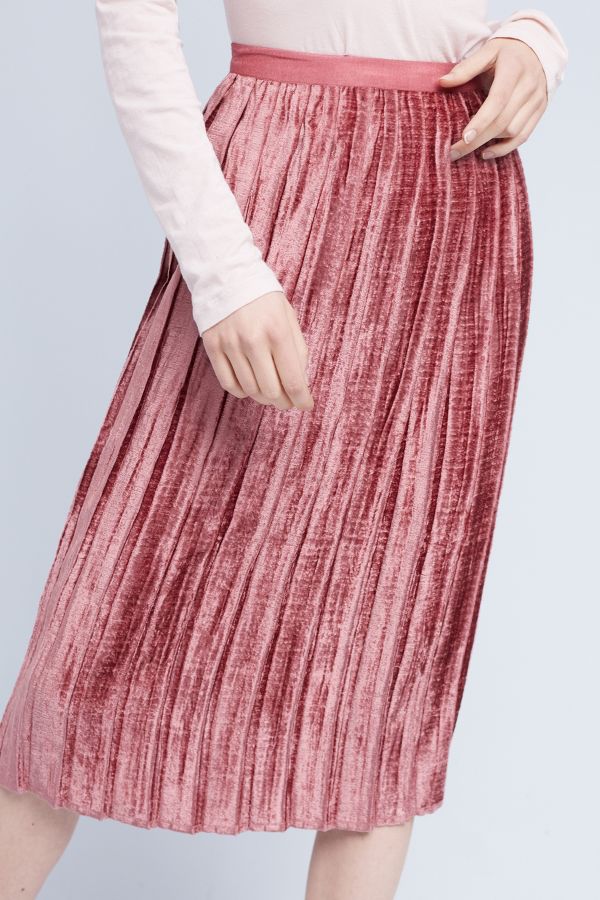 Pleated Velvet Midi Skirt | Anthropologie