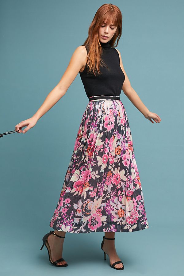 Slide View: 1: Pleated Sequin Skirt