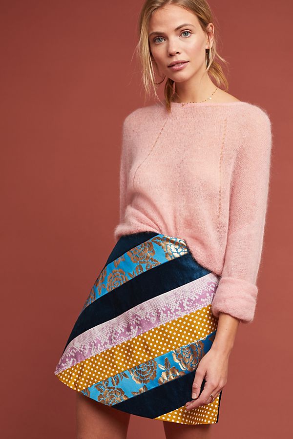 Slide View: 1: Patchwork Stiped Mini Skirt