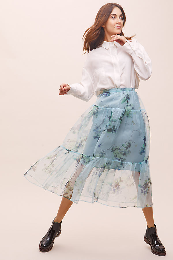 Tela Kessie Floral-tiered Organza Skirt