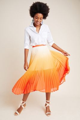 Pleated midi skirt ombre sale