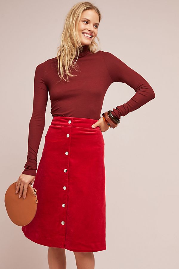 Slide View: 1: Corduroy Buttondown Skirt