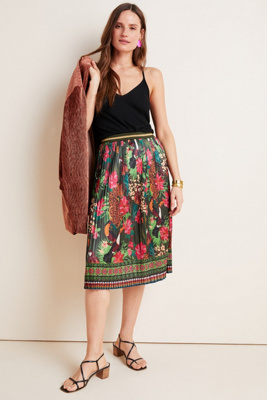 Farm Rio Bosque Pleated Midi Skirt In Assorted