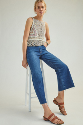 Paige Sasha High Rise Wide Jeans In Stefania Distressed In Blue