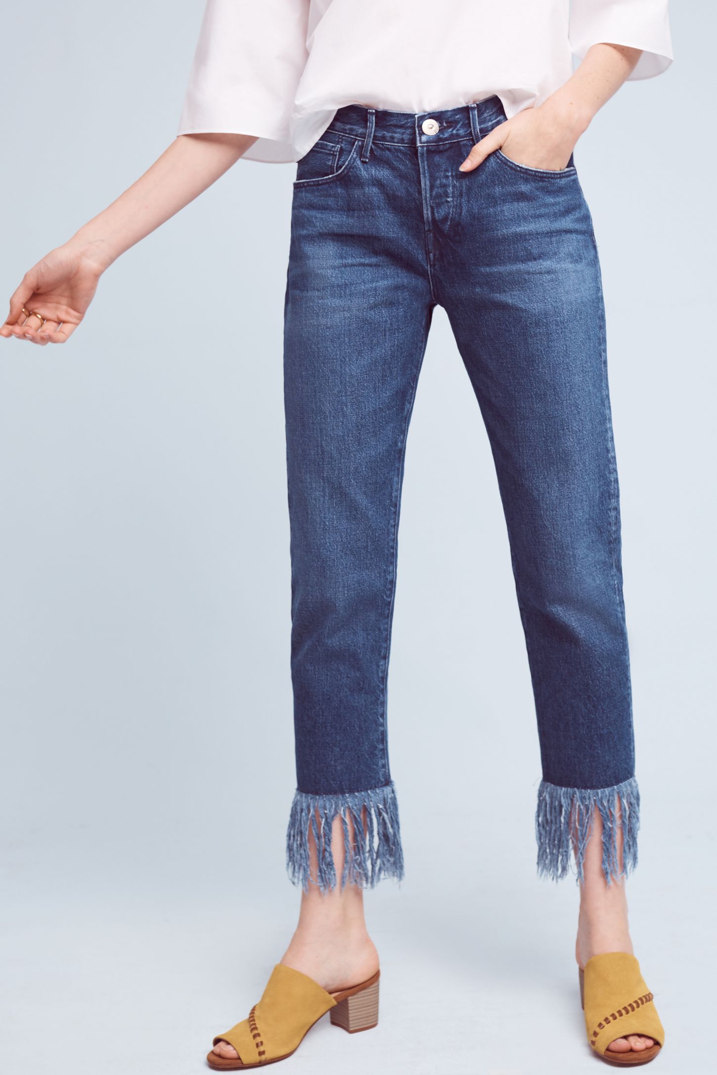 3x1 NYC WM3 HighRise Straight Cropped Fringe Jeans Anthropologie