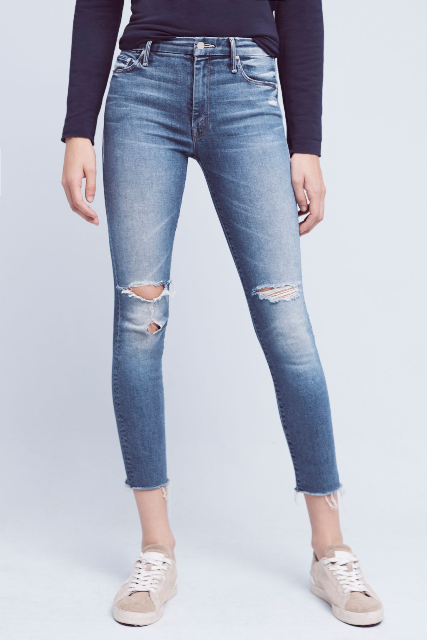 Mother Looker Mid-Rise Frayed Ankle Jeans | Anthropologie