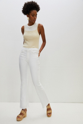 Mother The Hustler Patch Pocket Raw Hem High Waist Ankle Flare Jeans In White